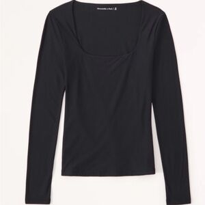 Abercrombie & Fitch Black Long Sleeve Tee Square Neck